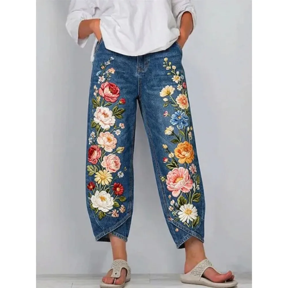 Vintage Blumenmuster Cropped Harem Caprihose Damen Baumwolle Locker Sitzende Tulpen-Wickelhose Knöchellange Freizeithose Sommer Streetwear – Detail 5