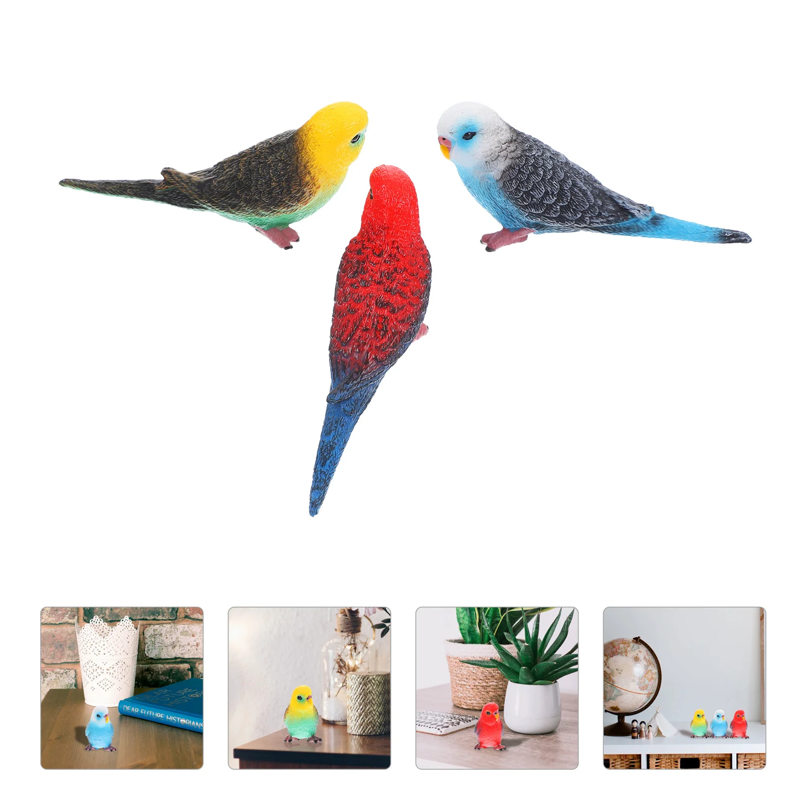 Budgie Birds Static Solid Ornaments Simulated Wild Animal Model Set 3pcs Accessories Decorative Models