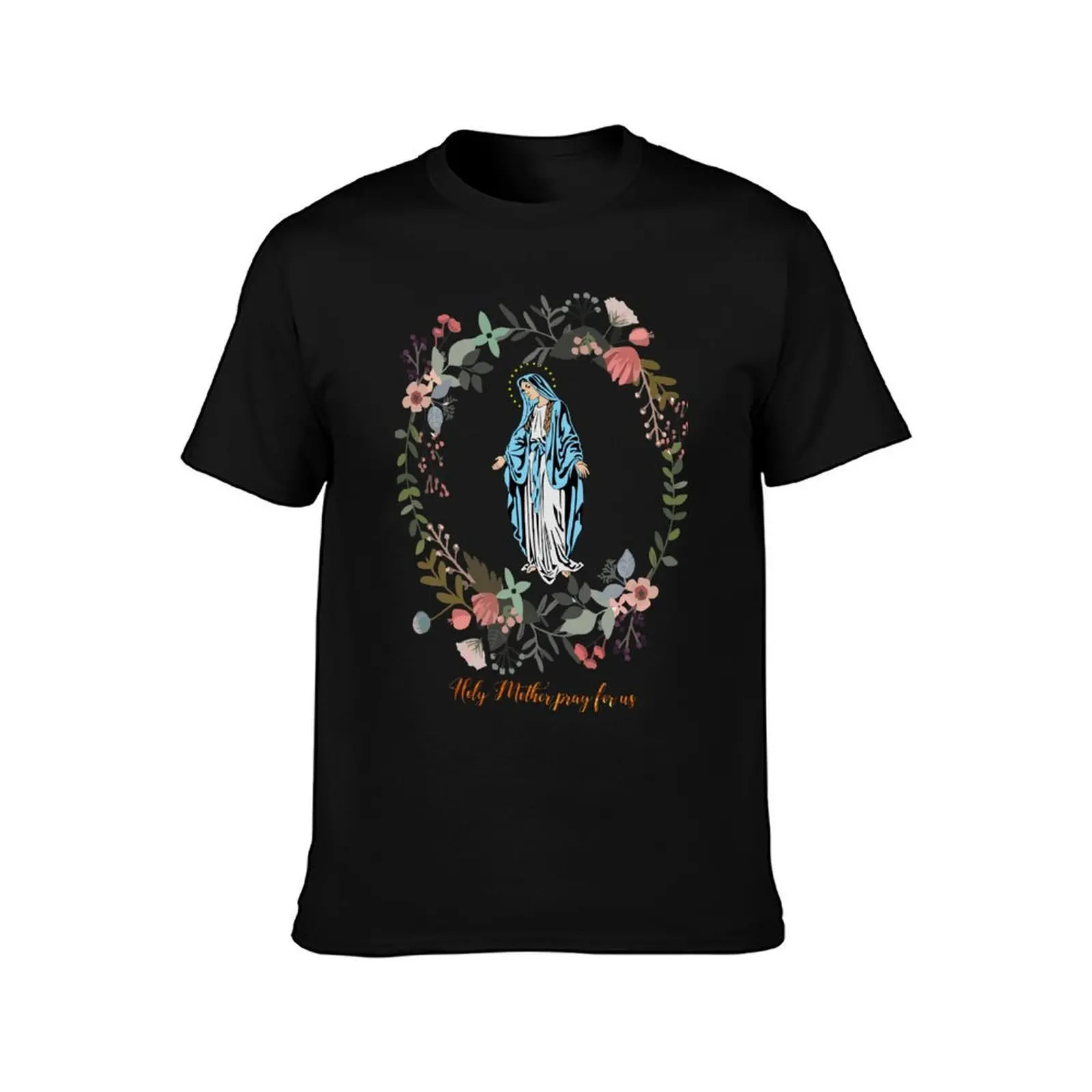Holy Mary Pray for us Virgin Mary Wall Art Blessed Mother of God Catholic Gift T-Shirt, Summer Casual Cotton Tee, 100% Cotton