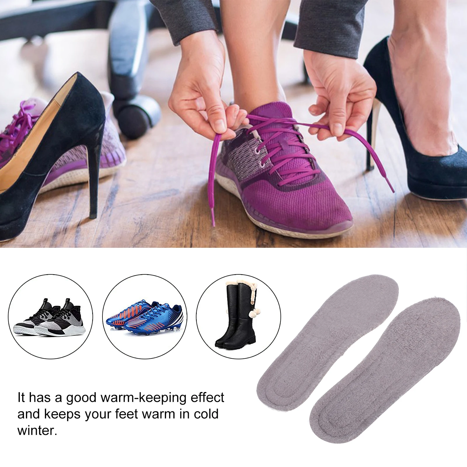 

SelfHeating Insoles Winter Warm Pads Shoes Size 3536 Pink Shock Absorption Liners Furry Inserts