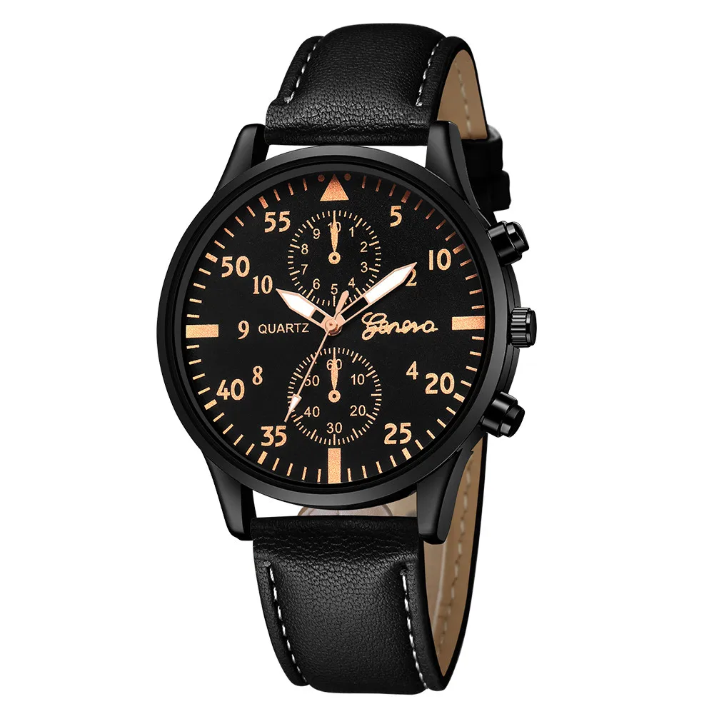 Fashion Men\'s Leather Military Alloy Analog Quartz Wrist Watch Business Watches