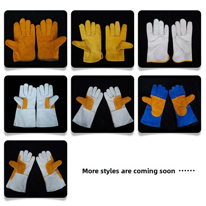 قفازات لحام من جلد البقر الفاخر - قفازات أمان جلدية طويلة وسميكة مقاومة للحرارة لللحام والسائقين