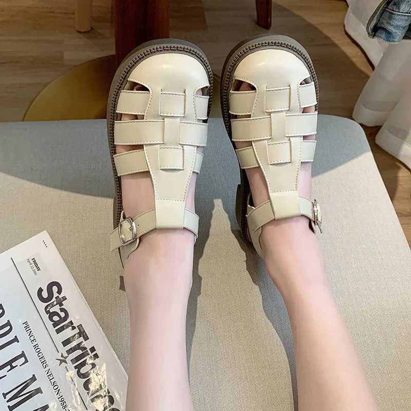 Women Sandals Retro Luxury Roman Sandals Casual Buckle Strap Summer Shoes Thick Heel Women Shoes