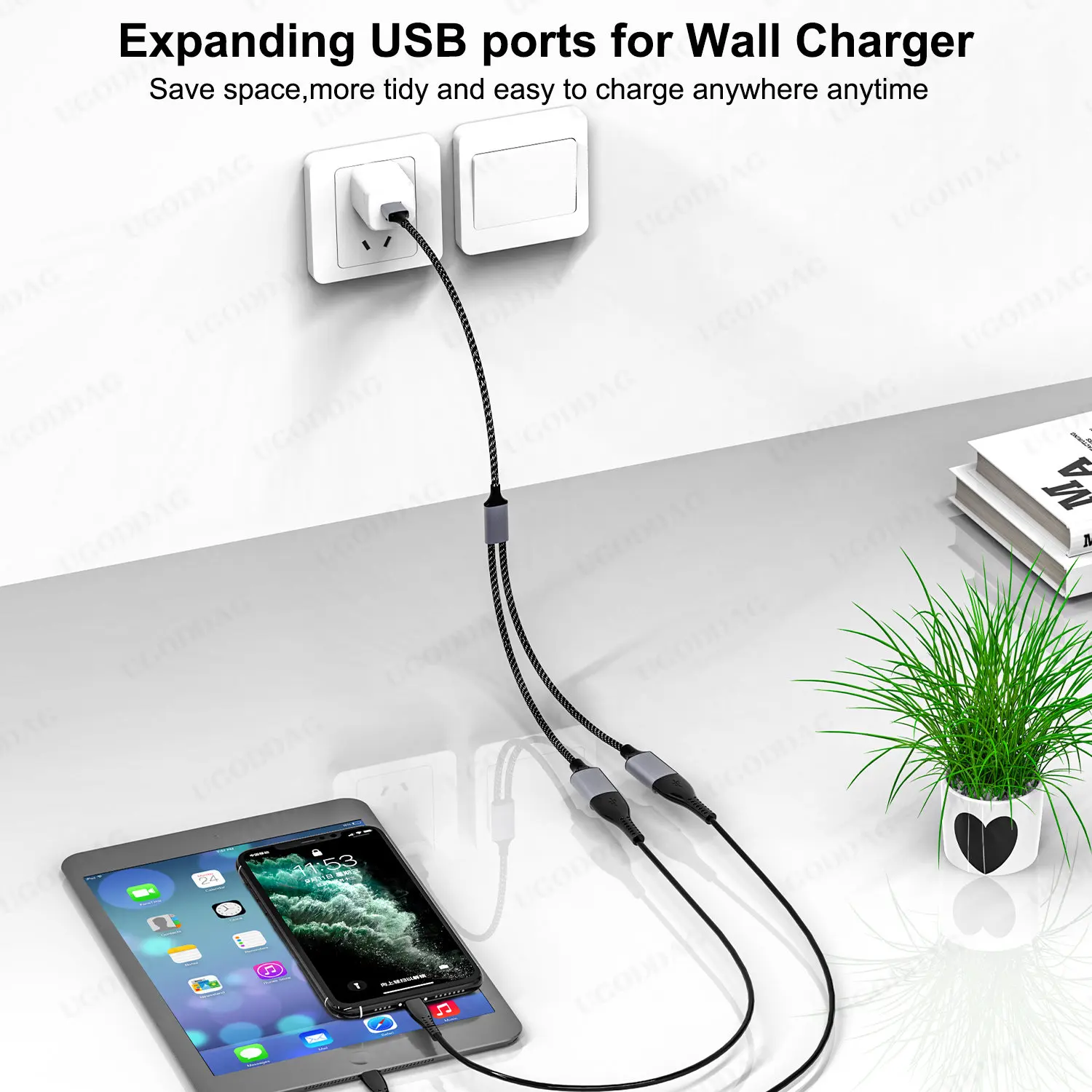 1ปลั๊ก2ปลั๊กตัวเมีย USB 2.0 OTG Extension สาย HUB Y ข้อมูลสายเคเบิลอะแดปเตอร์แปลง Splitter USB 2.0