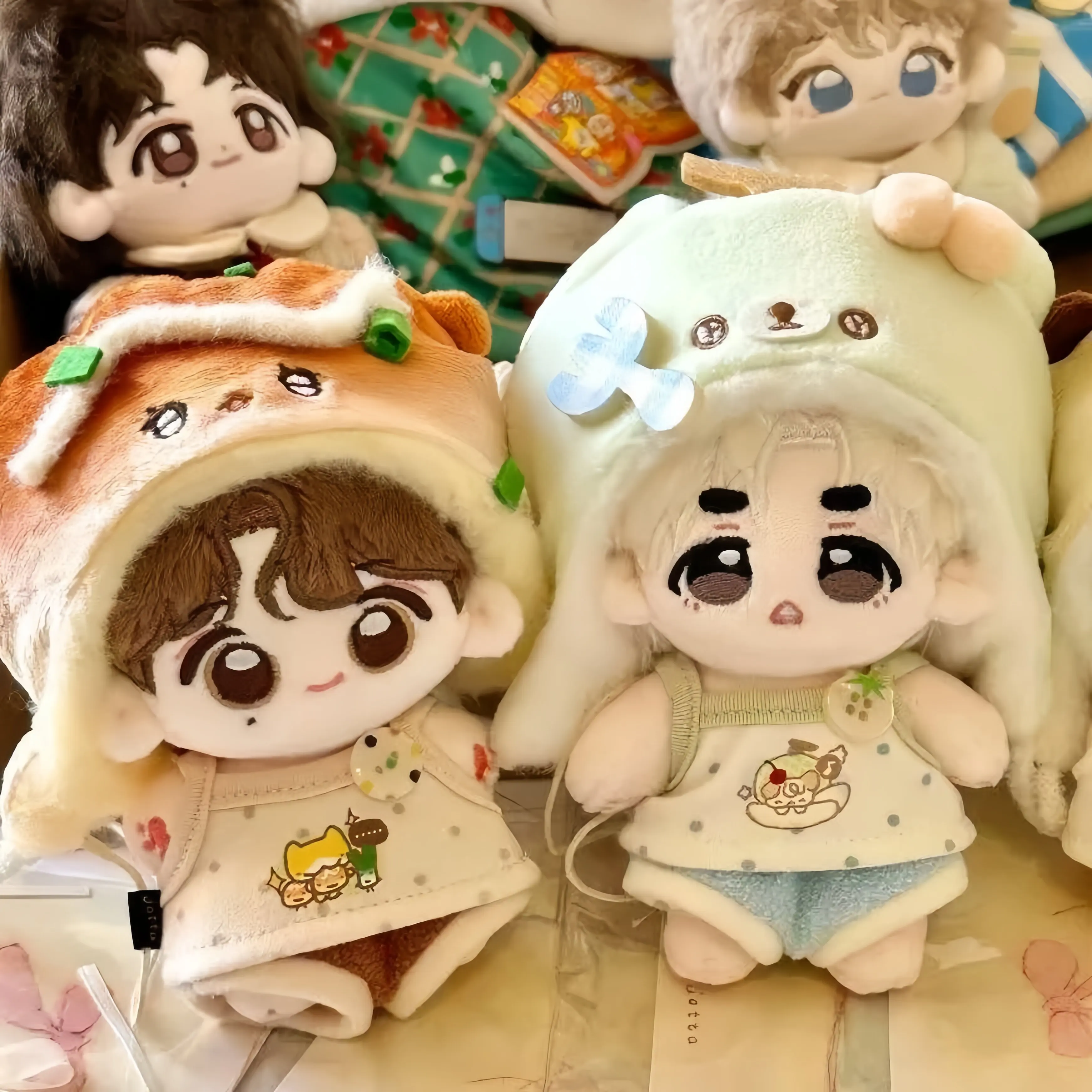 Food Theme Clothes Accessories for 10cm Plushie, Kawaii Scallion Bun & Melon Soda Costume, for Anime Kpop Merch Shooting Decor