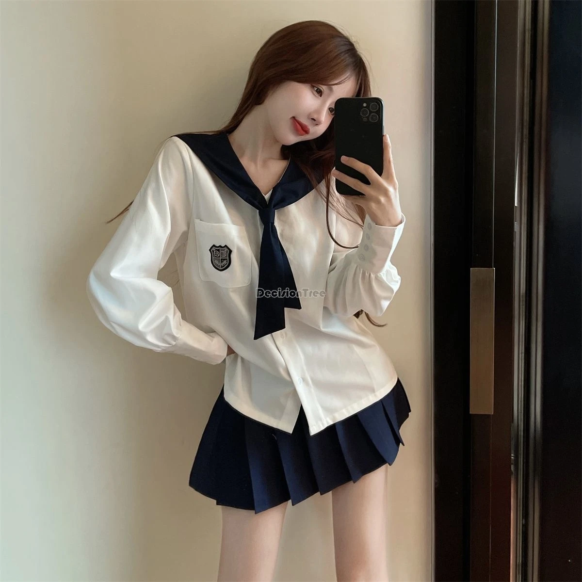 2024 new fashion deisgn sense stile coreano jk uniform navy style manica lunga sailor garment gonna a pieghe versatile a vita alta