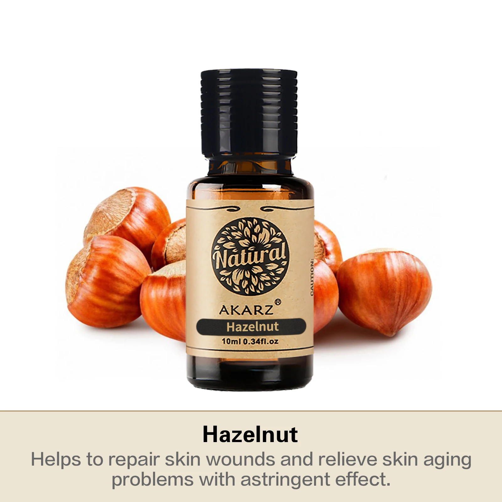 AKARZ Natural Aromatherapy Hazelnut Oil - Skin Repair and Elasticity - Promotes Regeneration - From France