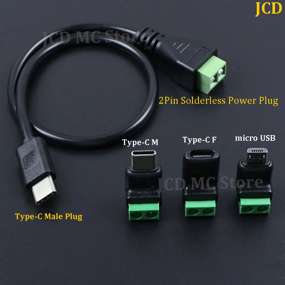 1/3/5Pcs Type USB C to 2Pin Terminal Adapter Screw 5V Crimp Terminal Block Charging Conversion Type-C to 2 Pin Solderless Plug