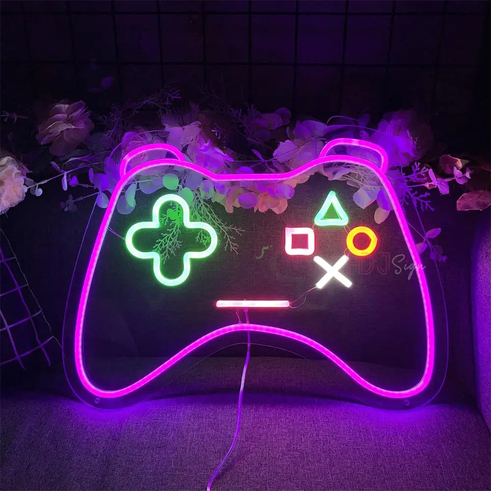 Lampu tanda LED ruang game Neon bentuk GamePad, lampu Neon Led tanda tanda kamar tidur ruang Deocr lampu dinding lampu Neon hadiah ulang tahun