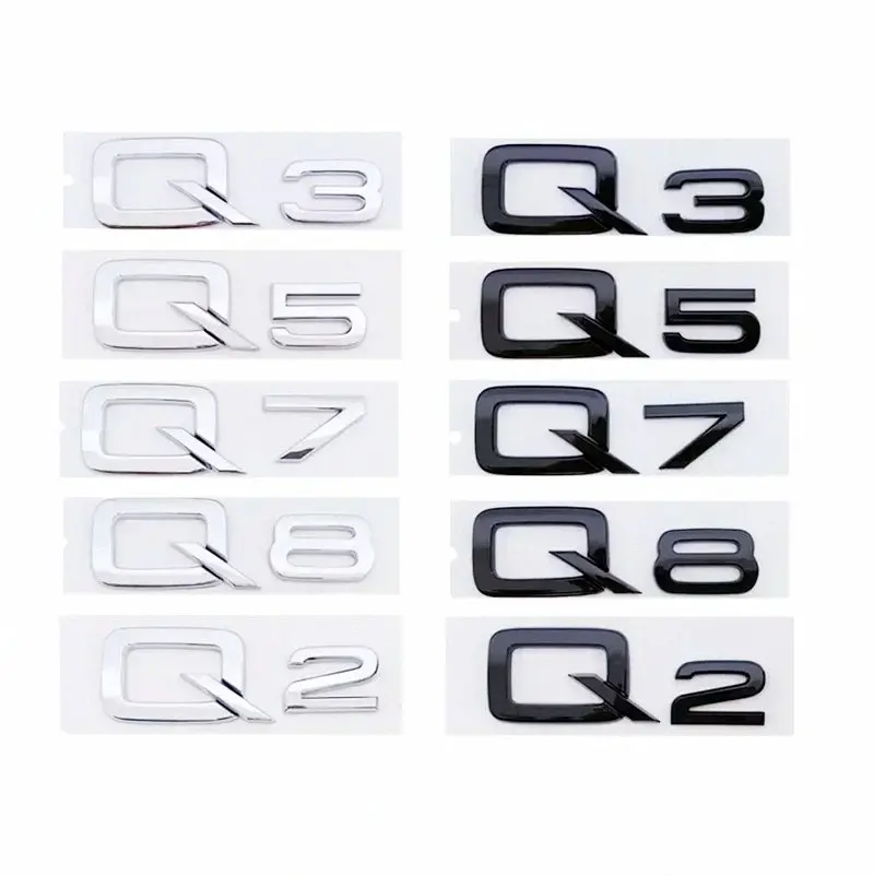 Car Sticker 3D ABS Chrome Letters Black Rear Trunk Boot Emblem Decals for Q2 Q3 Q5 Q7 Q8 Styling Accessories parts