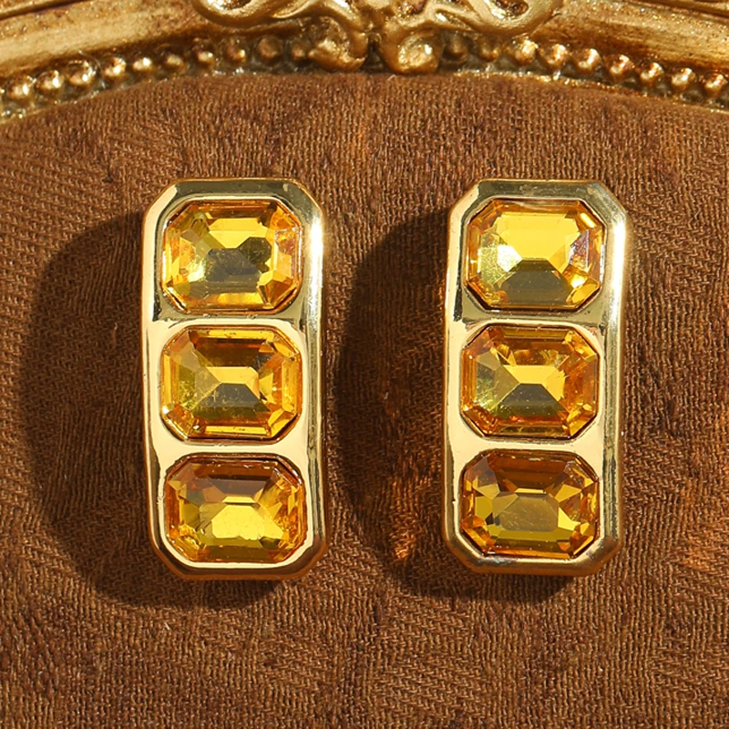

Vintage Square Crystal Earrings Luxury Designer Yellow Antique Gold Color Brand Jewelry Valentine Day Gift 2025 Trends New In