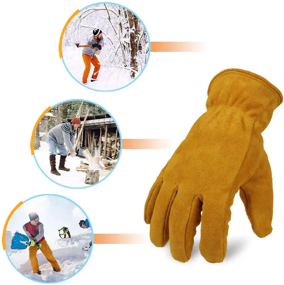 Work Gloves Winter Insulated Snow Cold Proof Leather Glove Thick Thermal Imitation Lambswool - Extra Grip Flexible Warm for Work