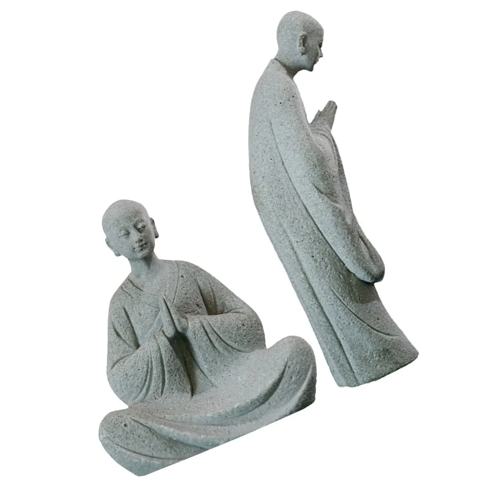 

2Pcs Mini Stone Monk Statues Compact Size for Home Garden Desk Tea Table Zen Decor Natural Craft Ornament Monk Statue