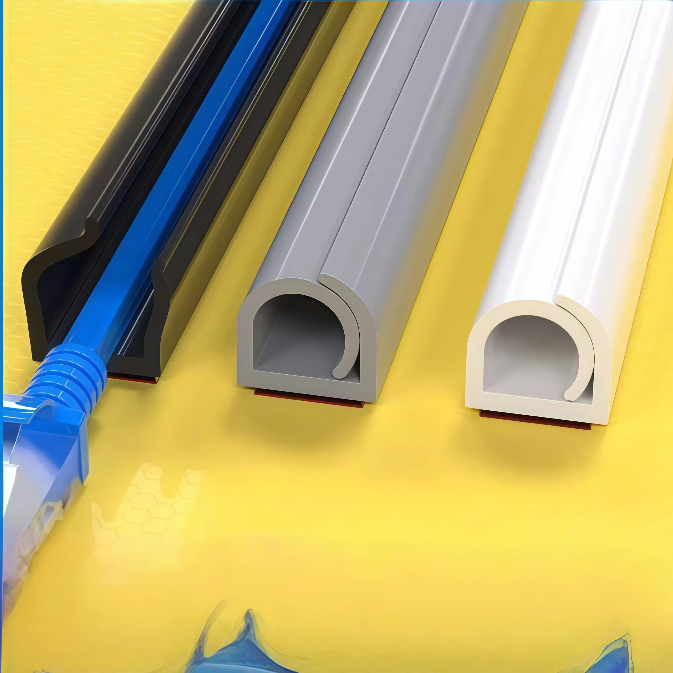 1pc  Self-Adhesive PVC Cable Management Tube, Invisible Floor Wire Cover for Desk, Wall & Floor Installation, Home Decor Cable C