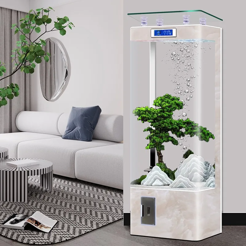 Intelligent small hot-bending glass square fish tank (glass material, ecological type, floor-to-ceiling decorative type)