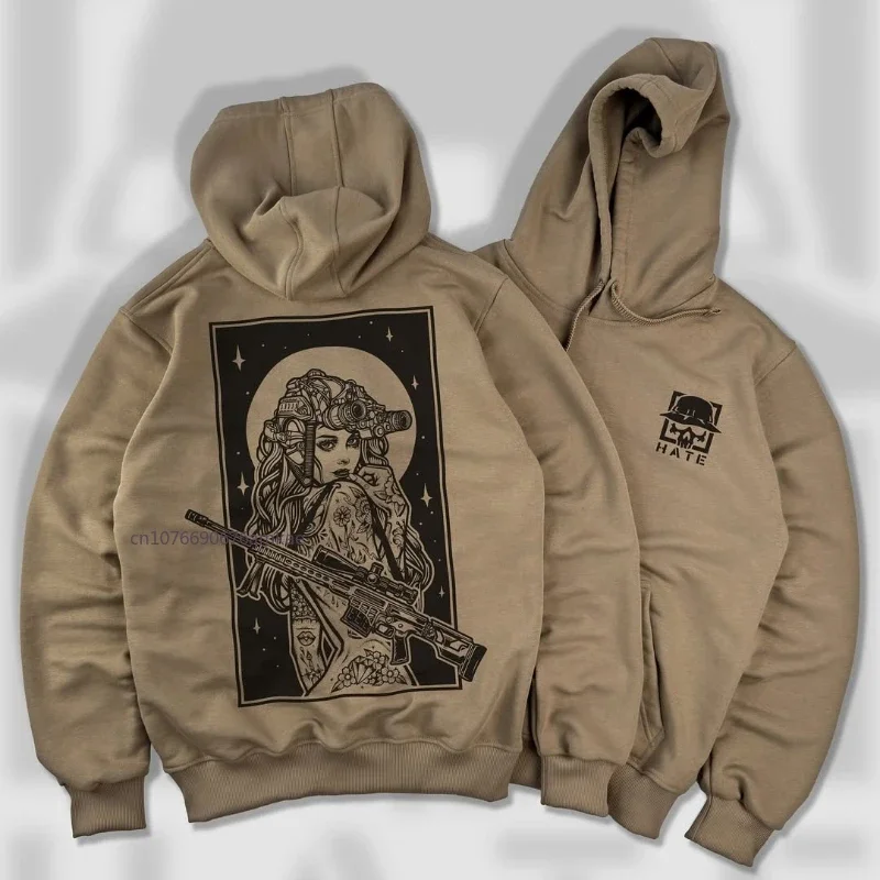 

Black Cotton Pullover High Quality Hoodie Men Women Ins Tide Female Soldier Pattern Color Printing Sweatshirt New Loose Hoodie