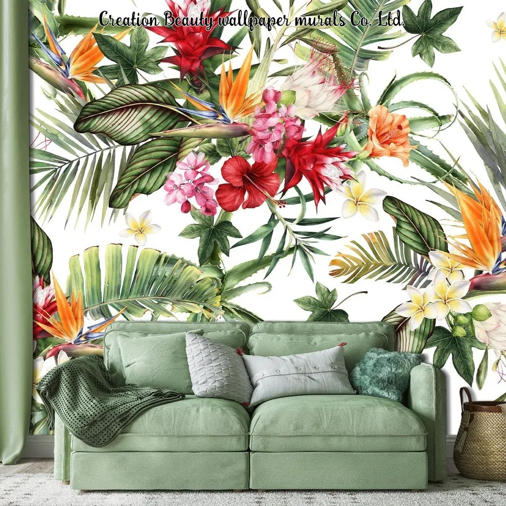 カスタム花柄壁紙熱帯植物花壁画寝室リビングルームソファ背景壁紙papel-de-parede-papel-tapiz