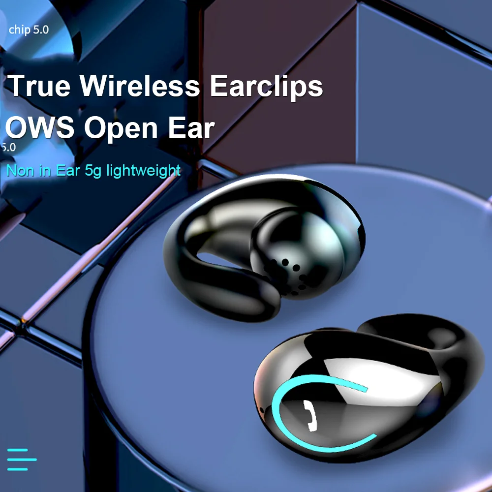 Bluetooth 5.0 Earclips True Wireless Single Ear Open Clip On Stereo Noise Reduction Earbuds Smart Touch 5g Mini Sports Headset