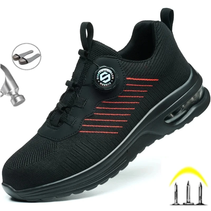

Fashion 2025 Rotating Button New Safety Work Shoes Men Anti-smash Anti-puncture Indestructible Security Protective Male Boots