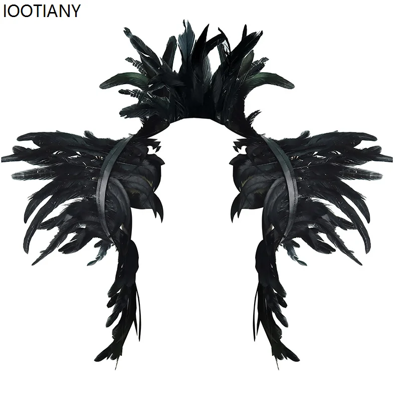 

Gothic Feather Shawl Strap Shrug Collar Feather Cloak Halloween Sleeping Curse Cosplay Props Party Masquerade Rave Accessories