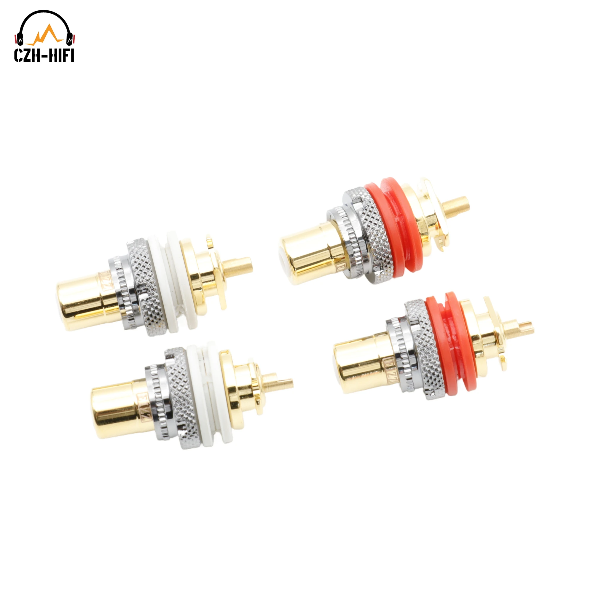 

4pcs EIZZ Gold Plated Tellurium Copper RCA Jack Female Socket Connector HiFi Audio Video TV CD AMP Signal Panel Chassis Mount