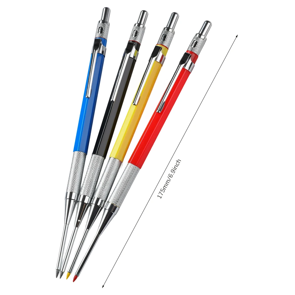 3Pcs/Set Multicolor Metal Woodworking Mechanical Pencil Set 2.0mm 2B Black Lead Core Deep Hole Scribing Marking Tool