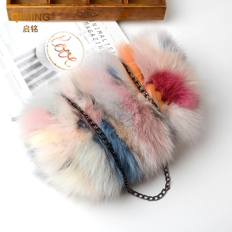 Fashion Designer Purse Real Fox Fur Bag Women Winter Chain Shoulder Bag purses and handbags Luxury Fur Handbag Large Clutch Bag