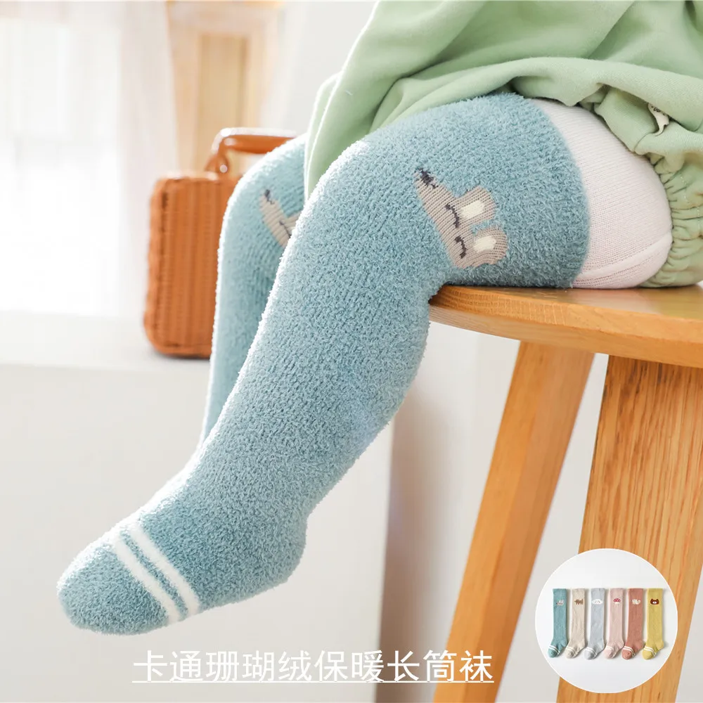 

Toddler Baby Girls Boys Cartoon Fleece Warm Sleep Long Socks Winter Warm Knitted Over Knee Socks Korean Style Funny Sock