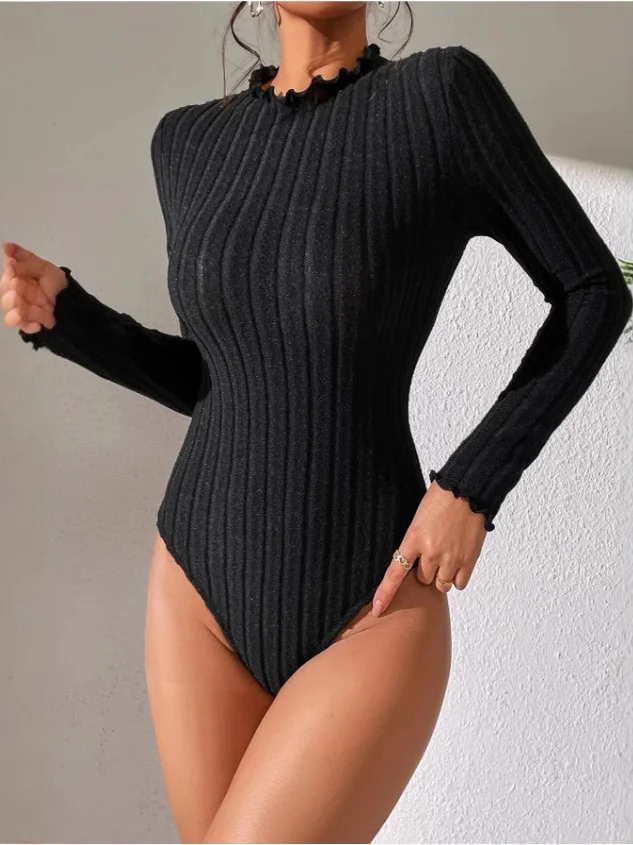 

Slim Fit round Ne Long Sve Jumpsuit Street Sle mid Waist ort Pants 96% plus Fabric Online Exclusive Chinese Made