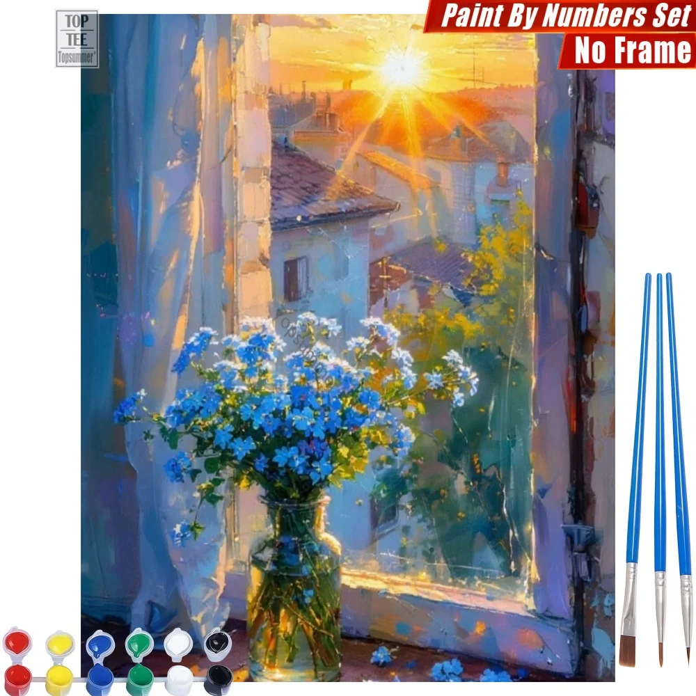 

Sunlit Blue Flowers DIY Digital Oil Painting Set - Charming Light Effect Living Room Wall Art Mother'S Day Gift For Mom