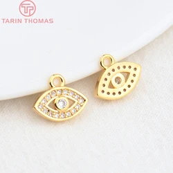 (4395) 6PCS 7x11.5MM Hole 1.5MM 24K Gold Color Brass with Zircon Eye Charms Pendants High Quality Diy Jewelry Accessories