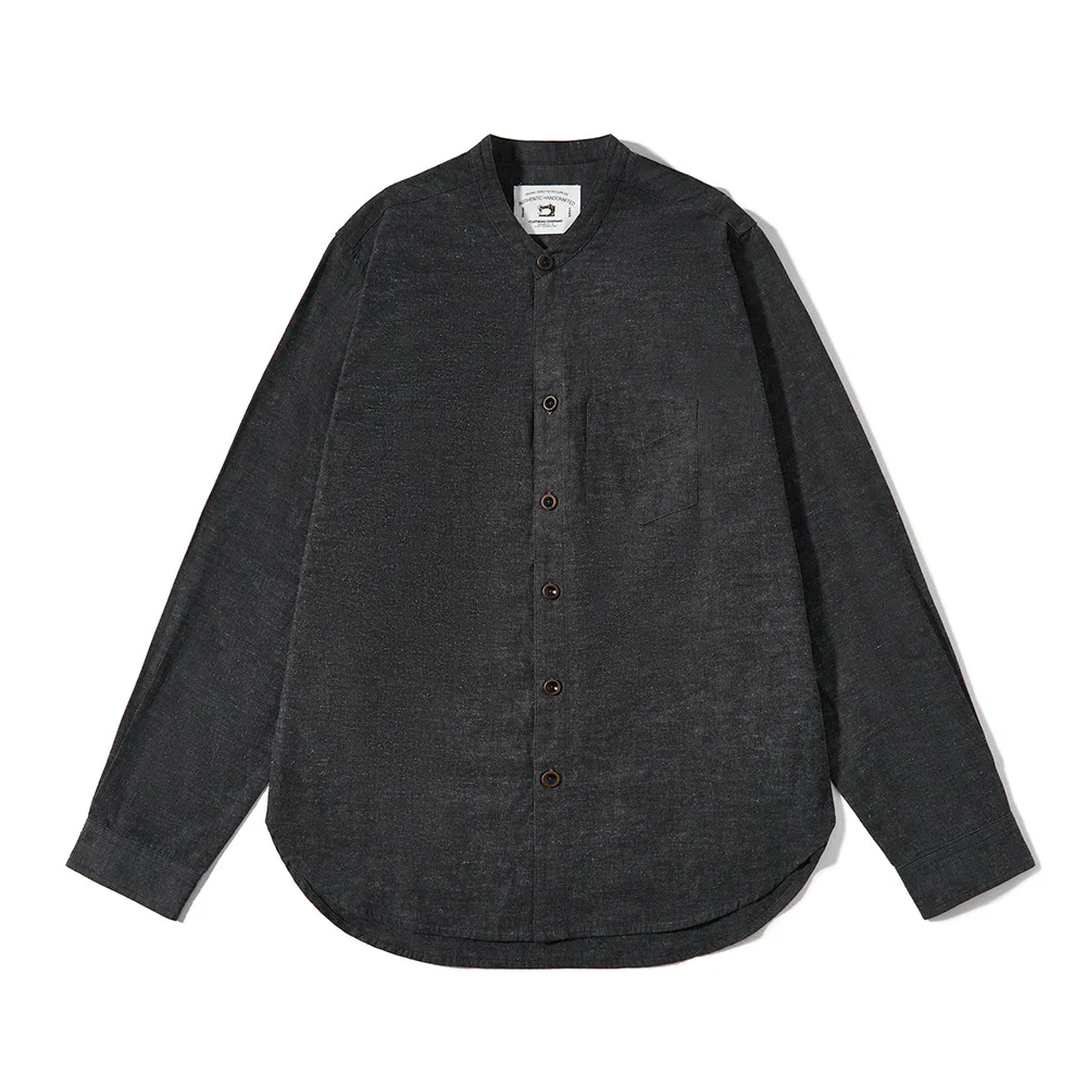 

Early Spring 2026 Vintage Salt-and-Peer Plisse Linen Stand-Collar Pocket Men's Casual Shirt Amekaji American Long-Sleeve Tops