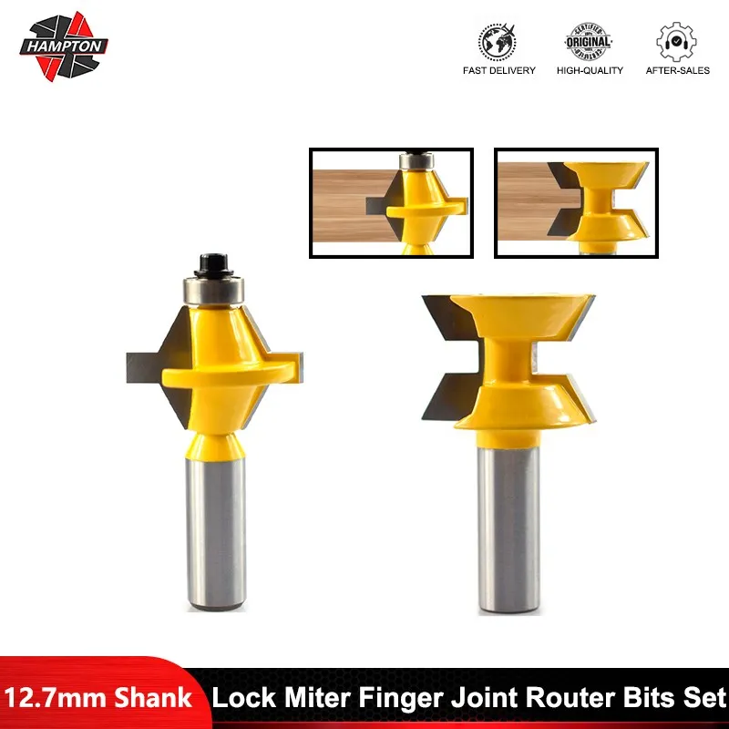 12.7MM Shank Lock Miter Finger Joint Router Bits Set 120 Degree Carbide Milling Cutter Rouoterr Bits for Woodworking Tools 