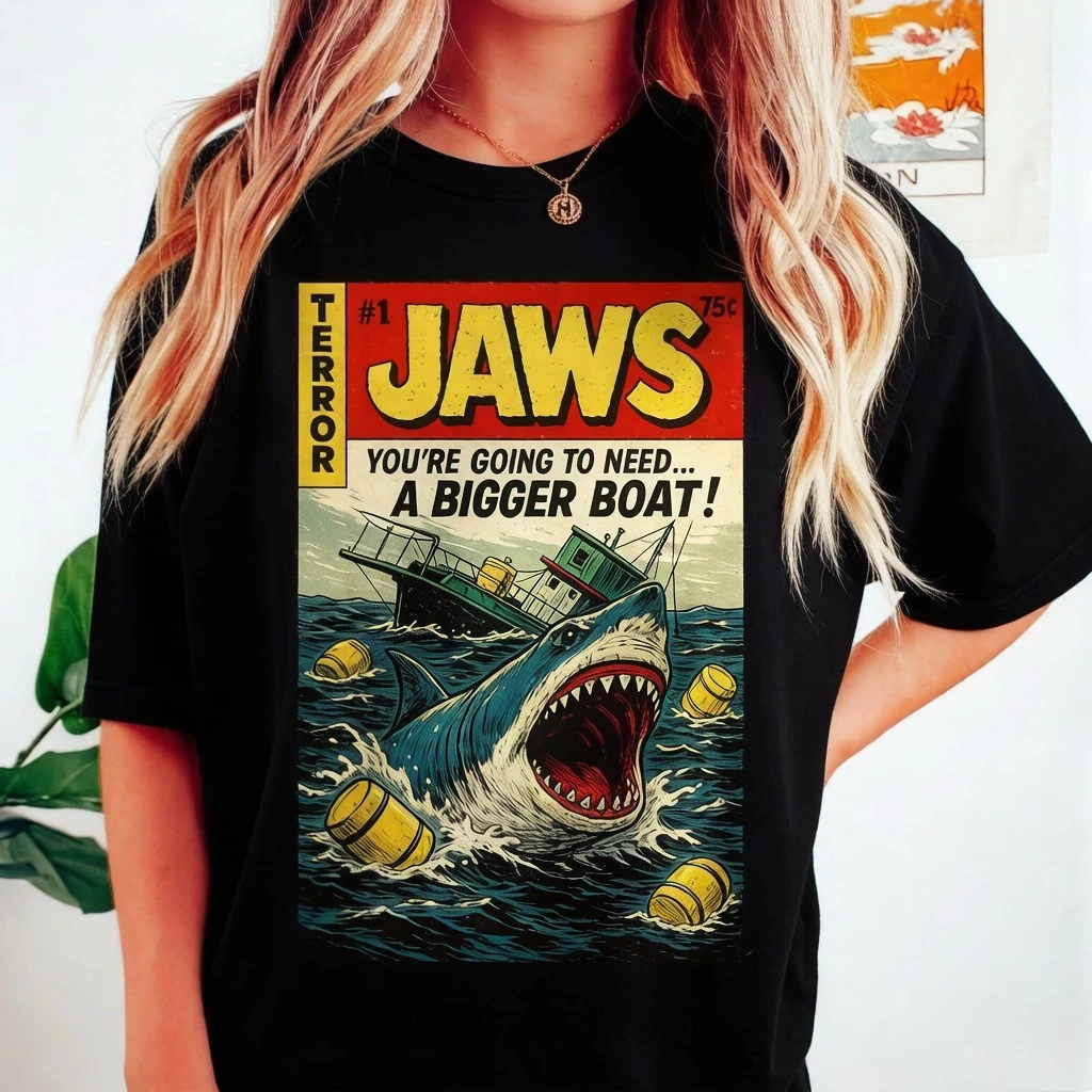 Shark Theme T-shirt, Film Surrounding T-shirt, Summer New Gm Cotton Men and Women Leisure Fashion T-shirt Restoring Ancient Ways