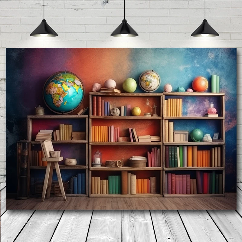 Back To School Photography Backdrop Bookshelf Books Desk Students Graduation Party Banner Photocall Background for Photo Studio