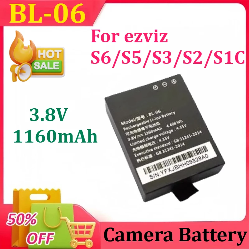 NOVO 3.8V 1160mAh BL-06 para bateria de câmera Ezviz S6/S5/S3/S2/S1C