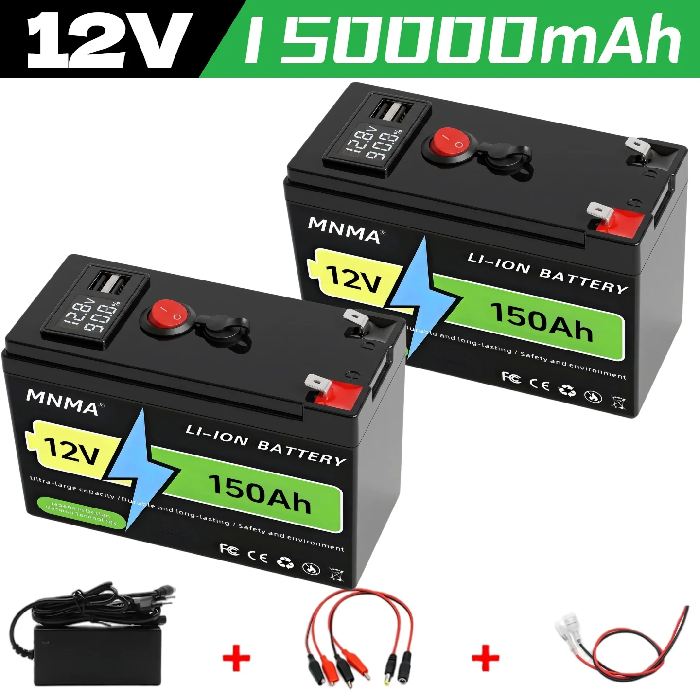 150Ah 12V Battery Lithium Iron Phosphate Deep Cycle Built-in BMS for Fish Exploration, Ships, and Lights Compatible with UPS