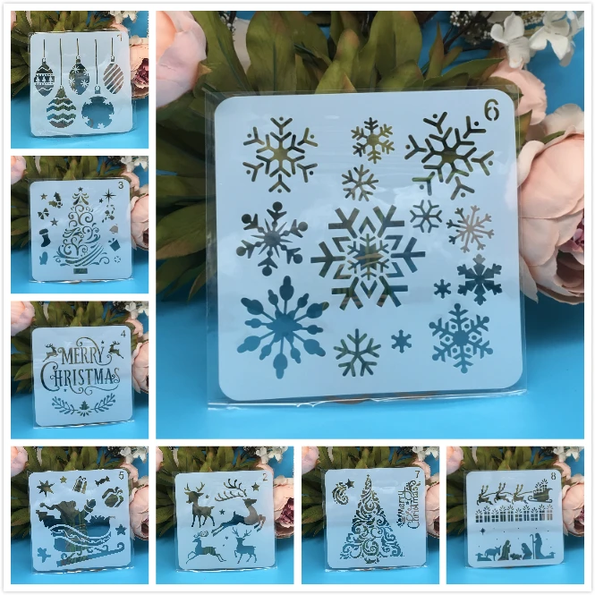 8Pcs/Set 13cm Christmas Model C DIY Layering Stencils Painting Scrapbook Coloring Embossing Album Decorative Card Template