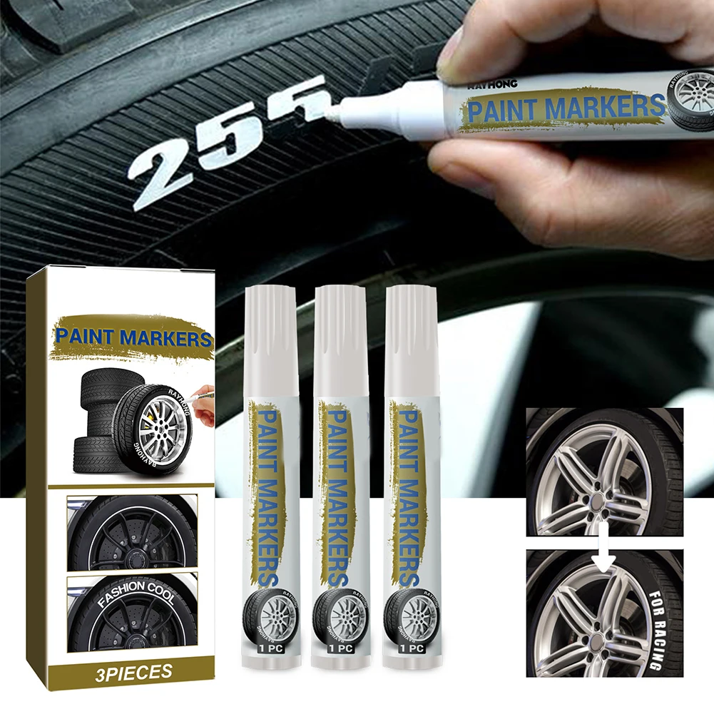 3Pieces White Tire Paint Pen White Paint Pens Waterproof Tire Pen For Car Tire Lettering