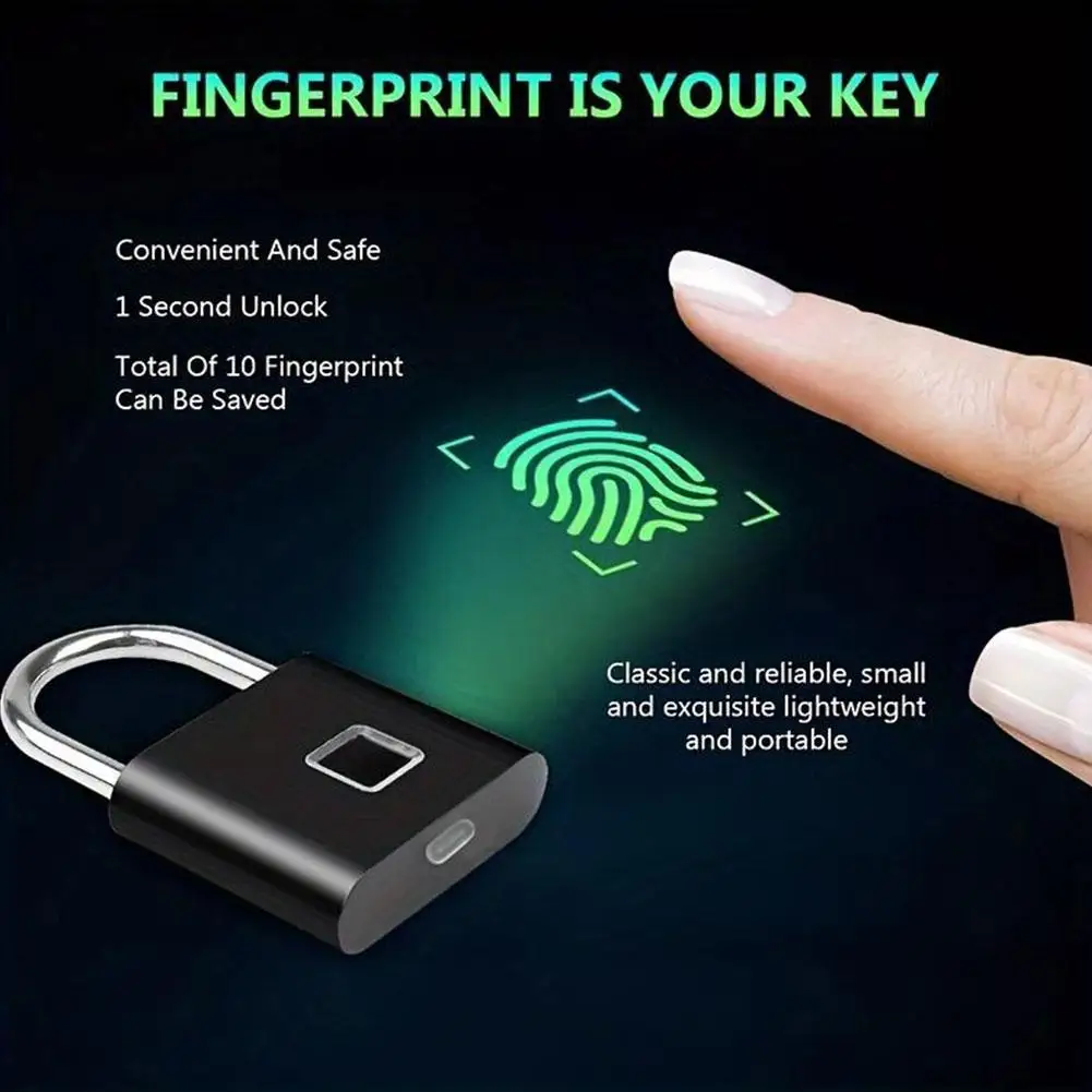 Smart Fingerprint Padlock Warehouse Door Electronic Anti-theft Small Lock Cabinet Lock Gym Student Dormitory Fingerprint Lock