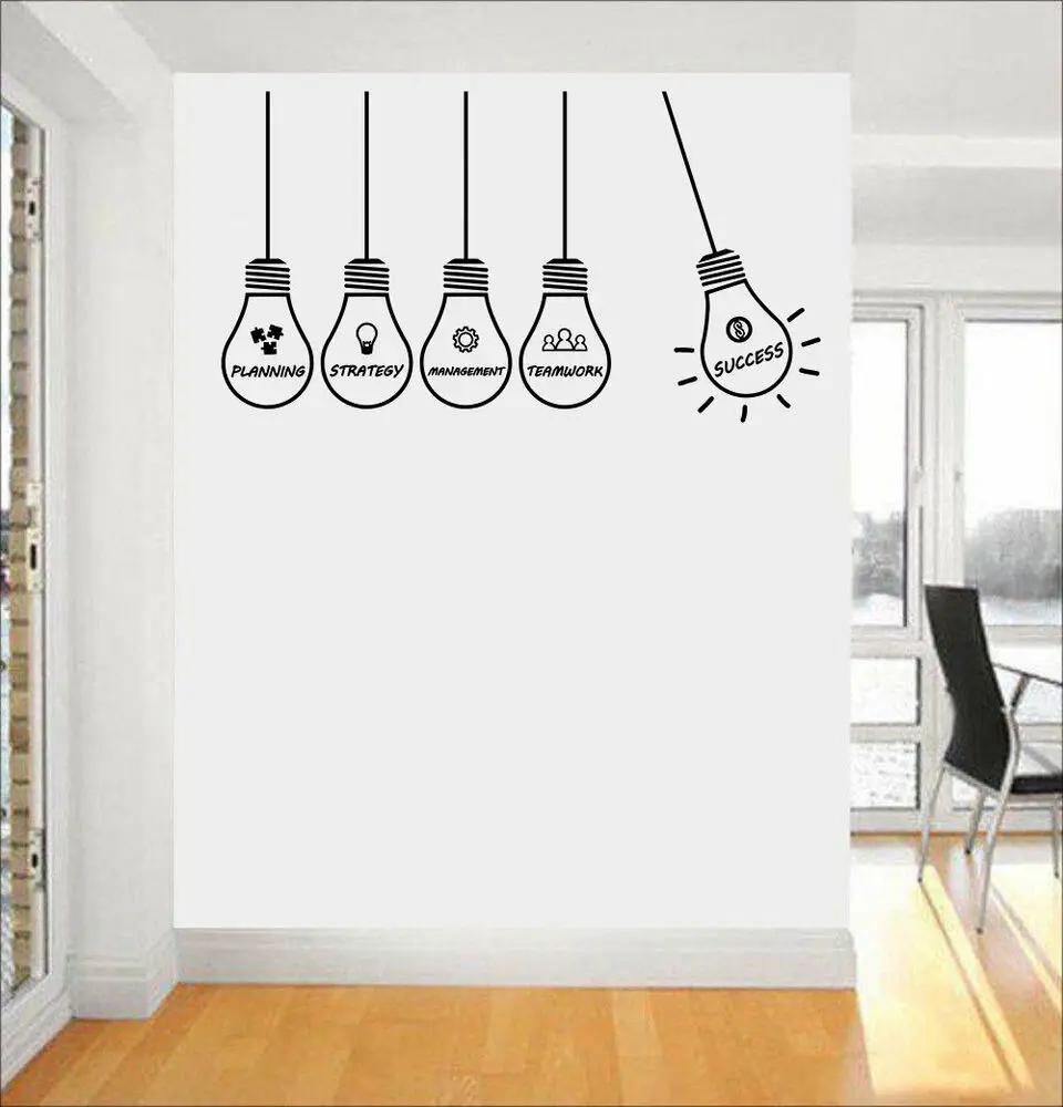 Office Vinyl Detachable Wall Sticker Office Successful Planning Creative Light Bulb Sticker Home Office Study Room Art Decor Bg7