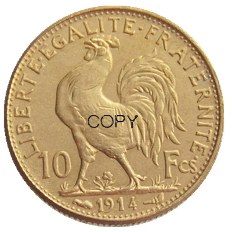 France 10 Francs 1914 Marianne Rooster Gold Plated Copy Coin