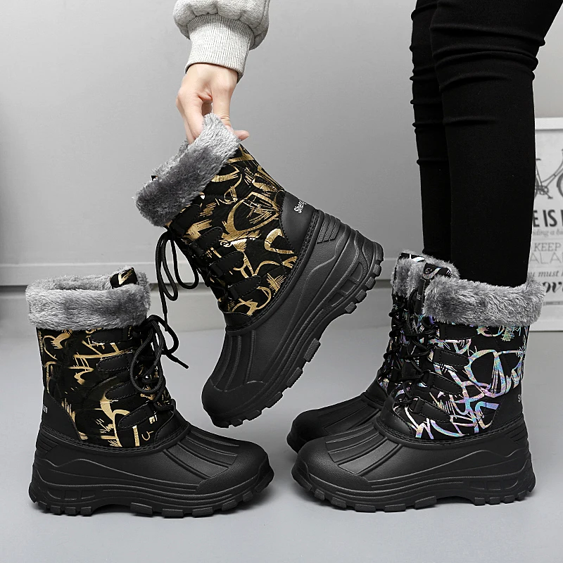 Winter Fleece-Lined and Thickened Warm Outdoor Women's Snow Boots