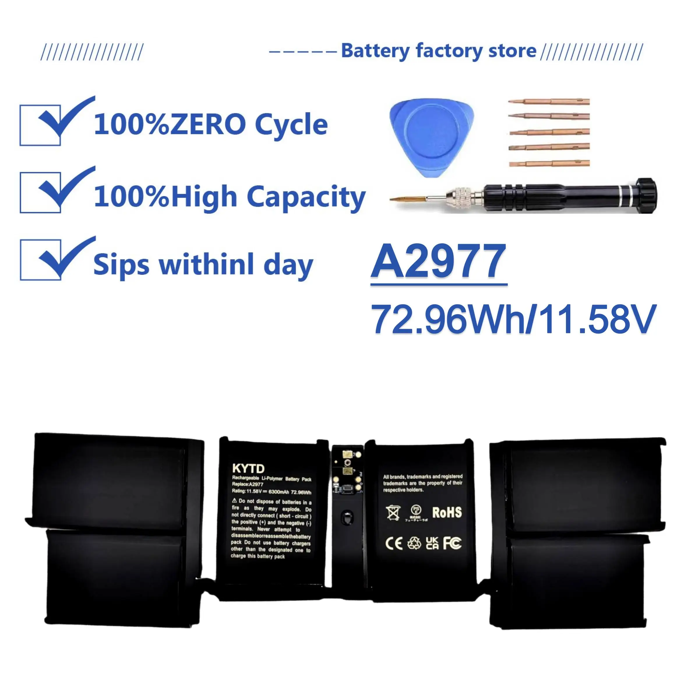 

KYTD A2977 A2992 battery for MacBook Pro 14 inch (end 2023 Version) Series（72.96Wh-11.58V)