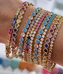 Summer Hot Selling Gold Plated White CZ Blue Turquoises Heart Shaped Tennis Chain Bracelet For Women Fashion