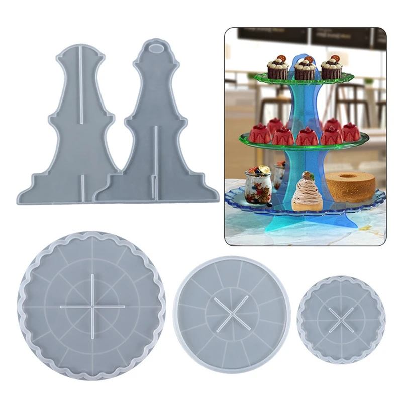 5Pcs DIY Crystal Epoxy Resin Mold 3-Layer Fruit Plate Cake Stand Dessert Tray Silicone Mold