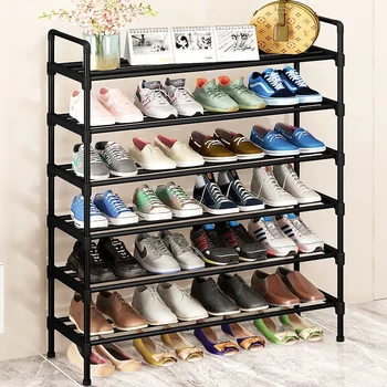 Image Simple Shoe Rack Plastic Shoe Shelf Footwear Shoe Rack Living Room Space Saving Shoes Organizer Stand Holder Black Shoe Shelf