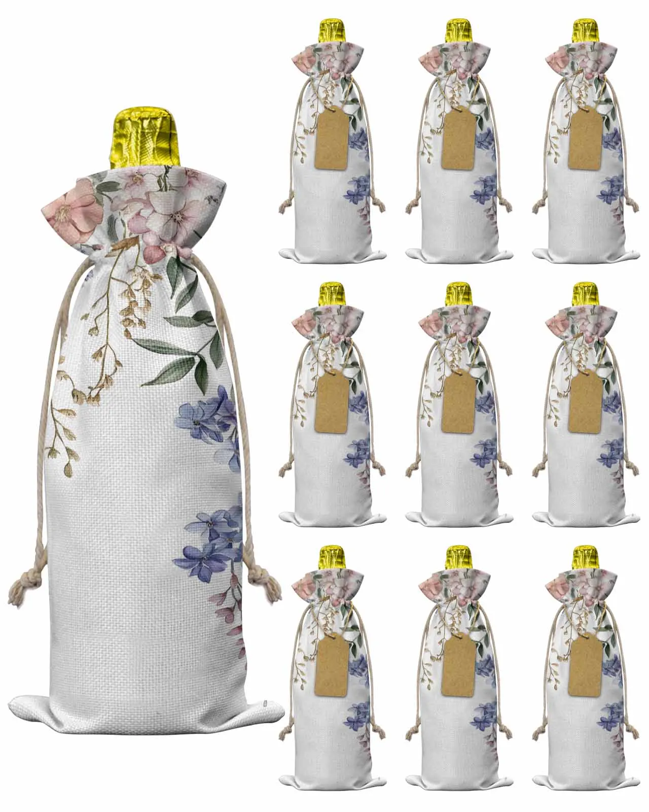 

10pcs Wine Bottle Covers Vintage Flower Branch Scenery Wine Holder Carrier Packaging Bag Wedding Party Decor Gift