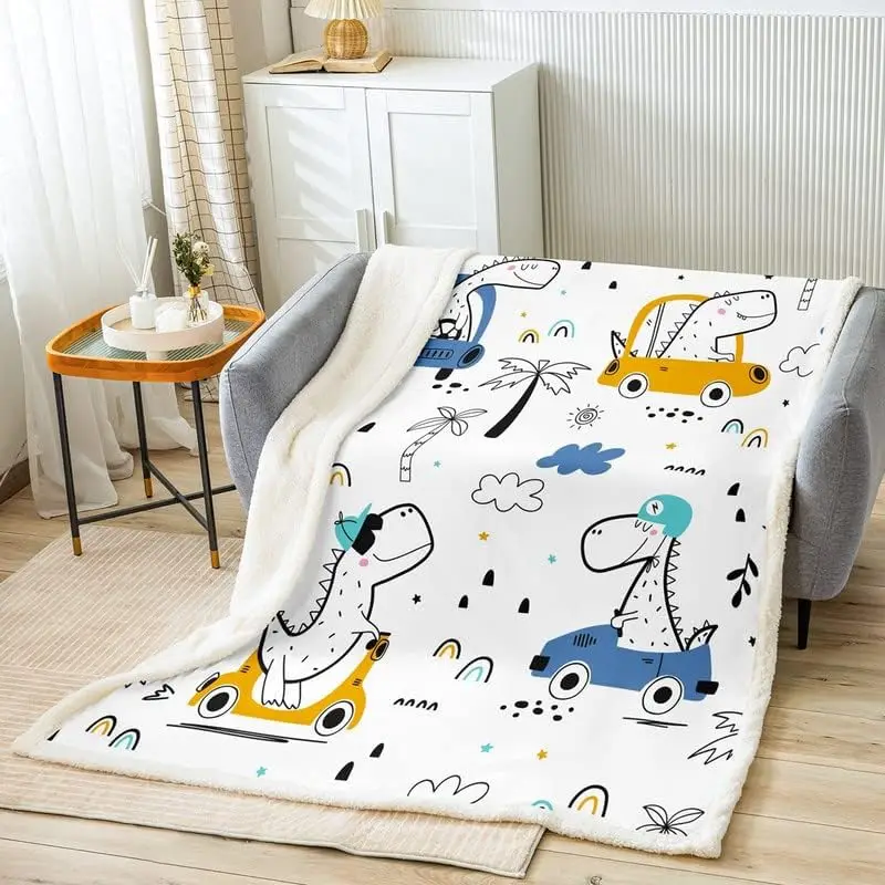 

Флисовое одеяло с мультяшным динозавром, детское плюшевое одеяло с милым рисунком автомобиля для кровати, дивана, кушетки, одеяло с пальмовым деревом