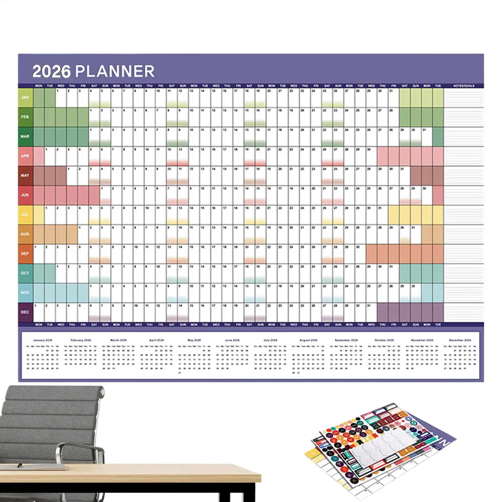 

Настенный календарь на Новый год 2026, ежемесячный планировщик, настенный календарь, многоразовый органайзер для планирования для рабочего учебы, семейный детский стол в общежитии
